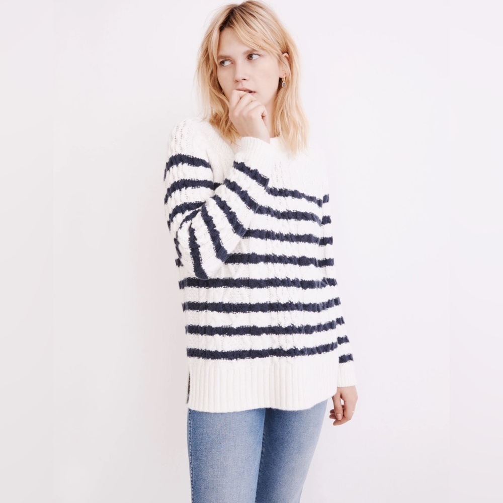 Madewell Striped Cable Knit Wool/ Alpaca Blend Sweater – Size M